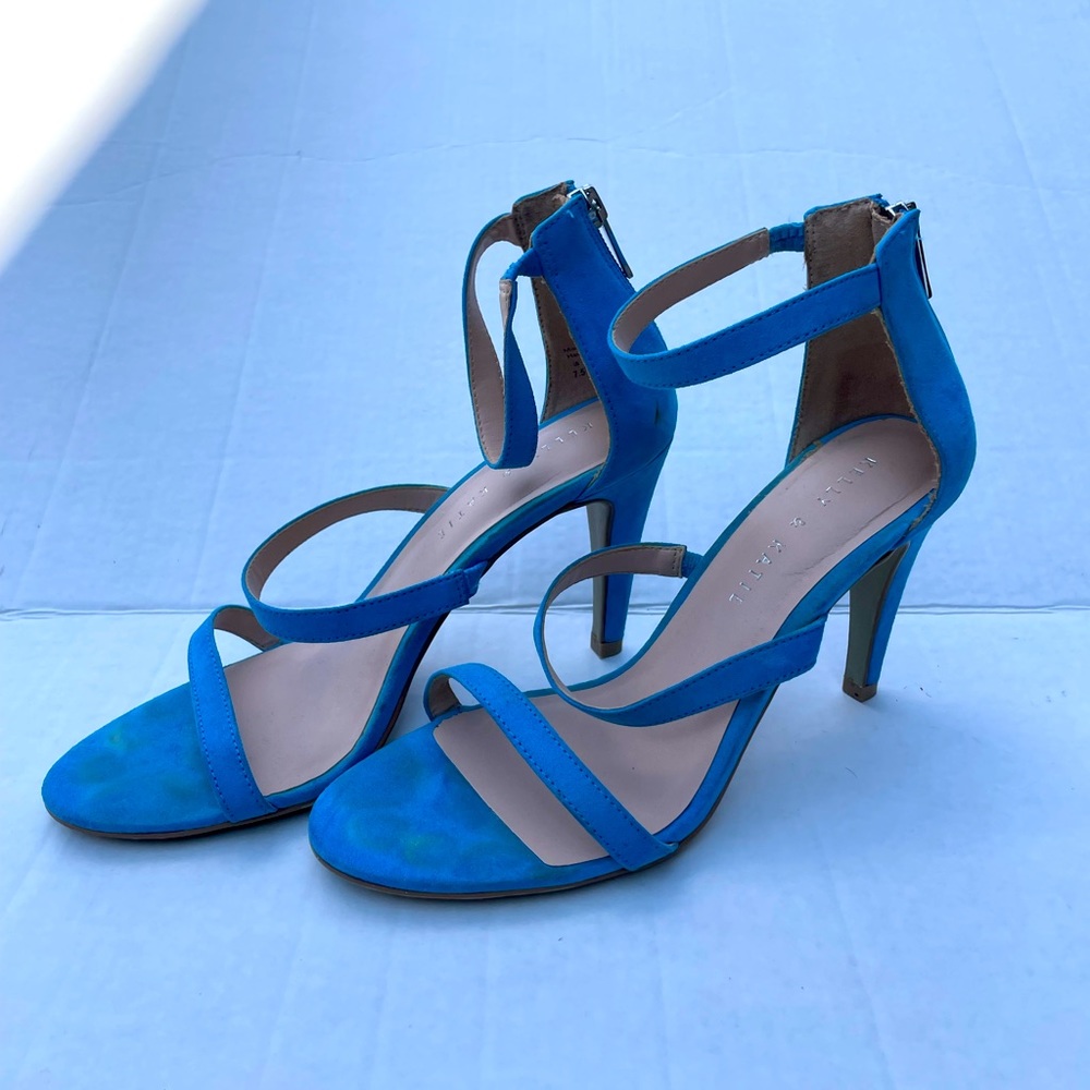 SALE blue three strap zipper back heel